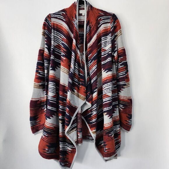 Lucky Brand Aztec multi color open front textured cardigan womens size L - Picture 1 of 6